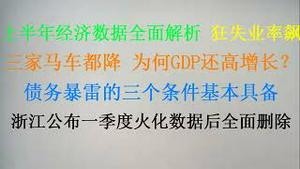 上半年经济数据全面解析！失业率狂飙三家马车都降，为何GDP还高增长？债务暴雷的三个条件基本具备！浙江公布一季度火化数据后全面删除！(20230717第1076期)